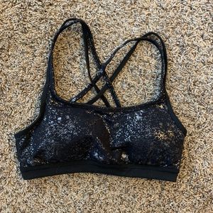 Athleta Black Metallica Splatter Pain Sports Bra
